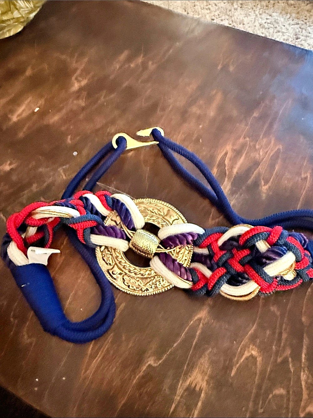Braided Belt in Blue & Red M/L purple vintage gold 1980